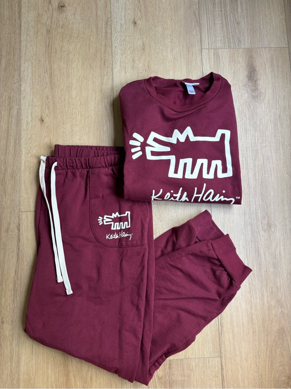 Keith Haring Maroon Sweatshirt & Joggers Set Dog Size Large